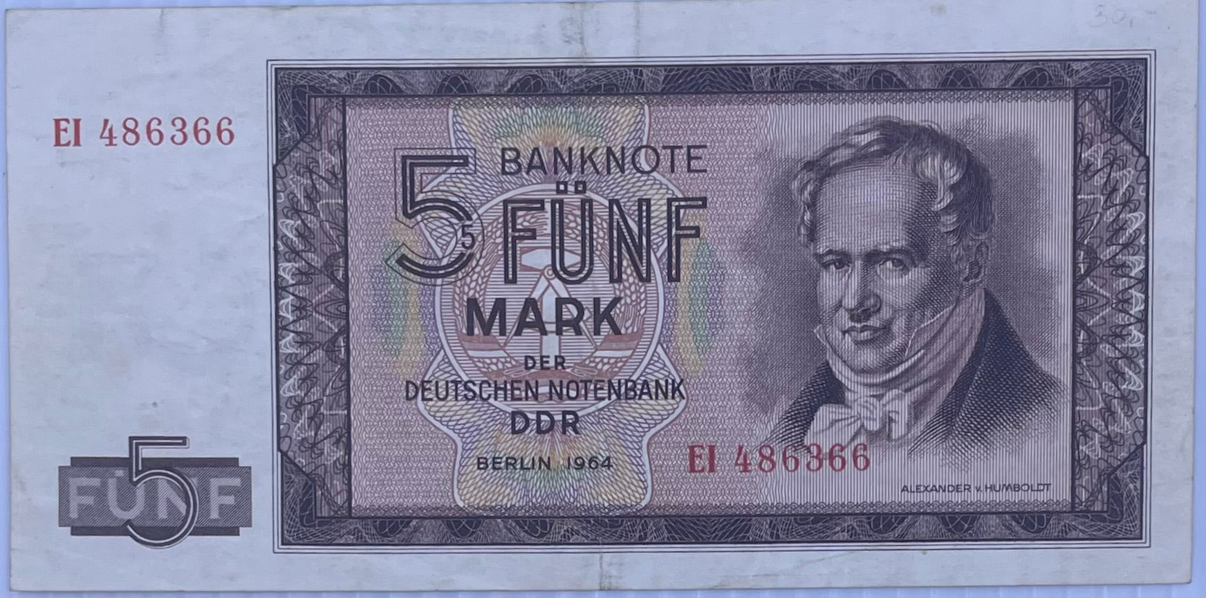 1964 Germany DDR 5 Mark P-22 Used World Banknote